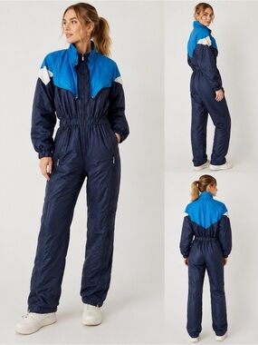 Vintage Descente One Piece Ski Suit Retro Colorblock Snowsuit S